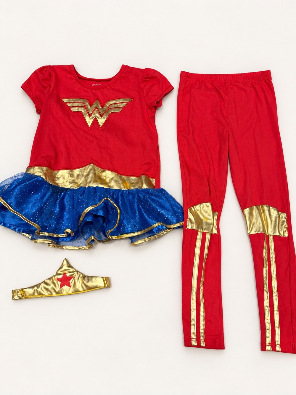 Wonder Woman Girls Costume Set – Red Blue Gold – Shirt & Leggings Size M